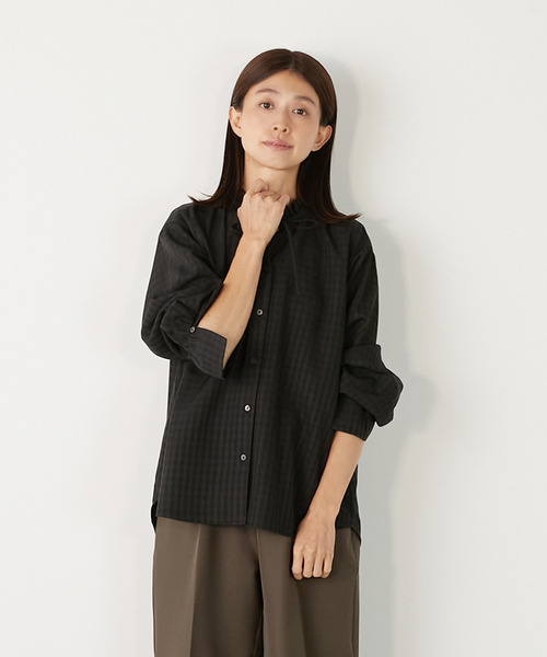 MELROSE claire（メルローズ クレール）の「【シャドーギンガムフリルブラウス】（シャツ/ブラウス・レディース・クリーム/ブラック/ネイビー・FREE）」の2枚目の写真