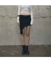 Drawstring Shirring Edge Mini Skirt (BLACK)