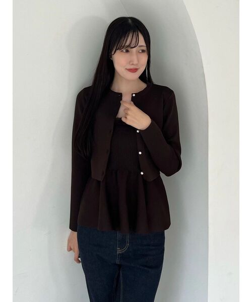 MERCURYDUO（マーキュリーデュオ）の「ペプラムキャミニットセットアンサンブル（ニット/セーター・レディース・ブルー/オフホワイト/ブラウン・FREE）」の5枚目の写真