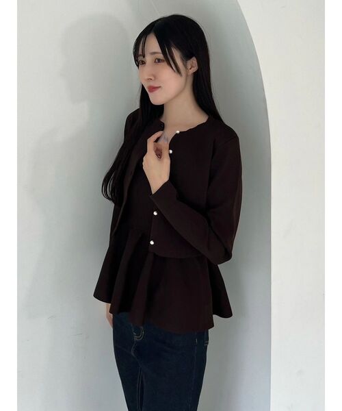 MERCURYDUO（マーキュリーデュオ）の「ペプラムキャミニットセットアンサンブル（ニット/セーター・レディース・ブルー/オフホワイト/ブラウン・FREE）」の6枚目の写真