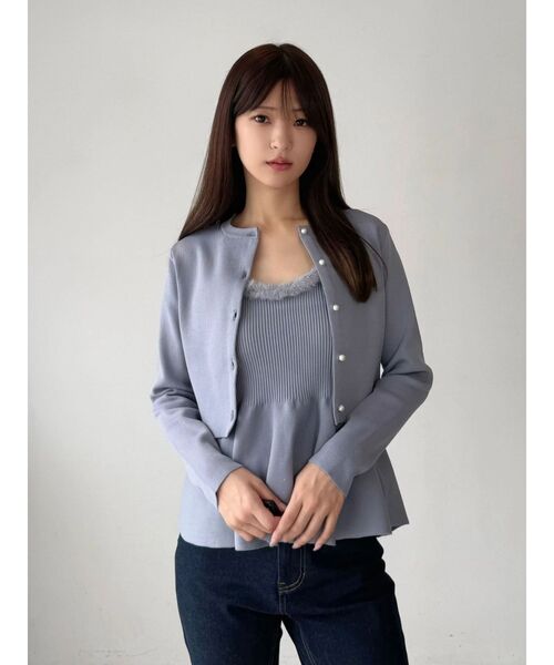 MERCURYDUO（マーキュリーデュオ）の「ペプラムキャミニットセットアンサンブル（ニット/セーター・レディース・ブルー/オフホワイト/ブラウン・FREE）」の13枚目の写真