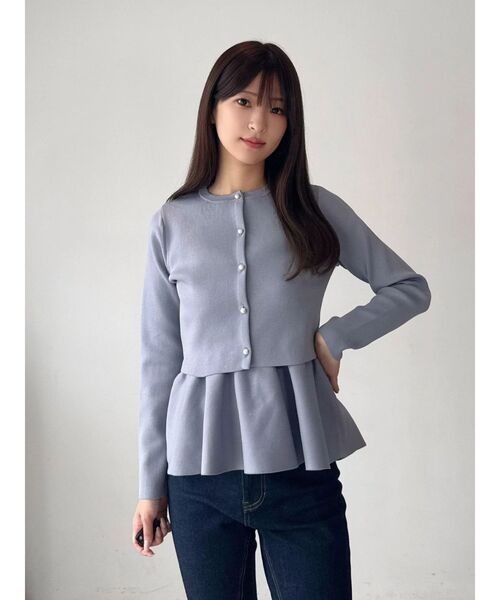 MERCURYDUO（マーキュリーデュオ）の「ペプラムキャミニットセットアンサンブル（ニット/セーター・レディース・ブルー/オフホワイト/ブラウン・FREE）」の14枚目の写真