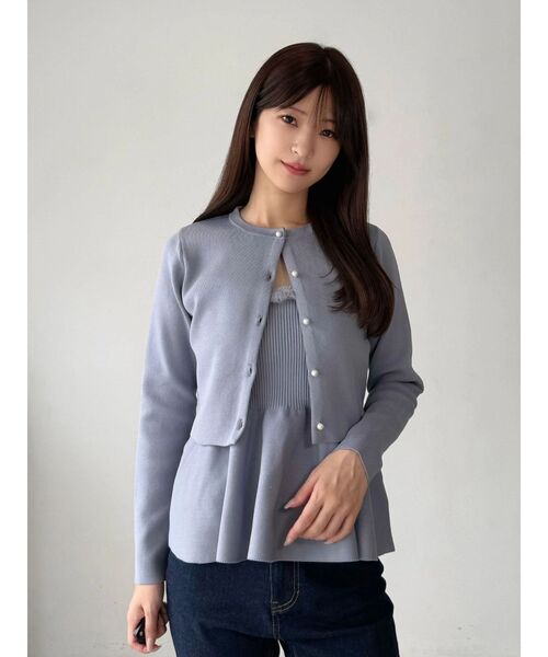 MERCURYDUO（マーキュリーデュオ）の「ペプラムキャミニットセットアンサンブル（ニット/セーター・レディース・ブルー/オフホワイト/ブラウン・FREE）」の15枚目の写真