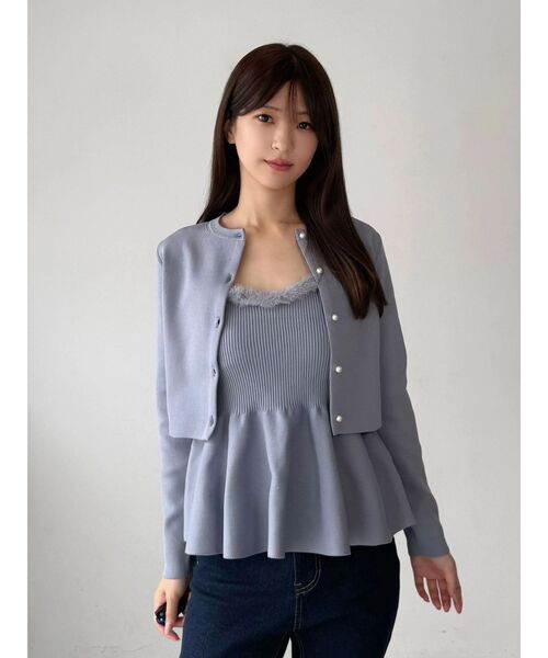 MERCURYDUO（マーキュリーデュオ）の「ペプラムキャミニットセットアンサンブル（ニット/セーター・レディース・ブルー/オフホワイト/ブラウン・FREE）」の16枚目の写真