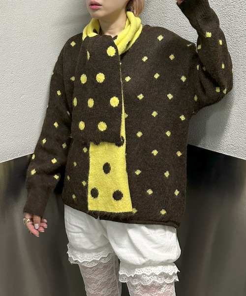 Alley Tokyo(アリートーキョー)の「マフラーセットのドットニット(ニット/セーター・レディース・グレー/オフホワイト/ブラウン・FREE)」の3枚目の写真