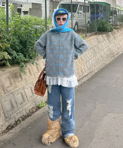 Alley Tokyo(アリートーキョー)の「マフラーセットのドットニット(ニット/セーター・レディース・グレー/オフホワイト/ブラウン・FREE)」の16枚目の写真