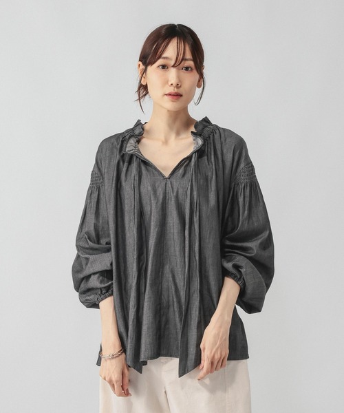 GLOBAL WORK(グローバルワーク)の「ライトデニムボウタイブラウス長袖/842314(シャツ/ブラウス・レディース・ブラック/ブルー・LARGE/MEDIUM)」の5枚目の写真