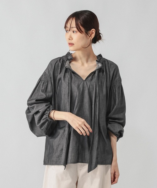 GLOBAL WORK(グローバルワーク)の「ライトデニムボウタイブラウス長袖/842314(シャツ/ブラウス・レディース・ブラック/ブルー・LARGE/MEDIUM)」の6枚目の写真