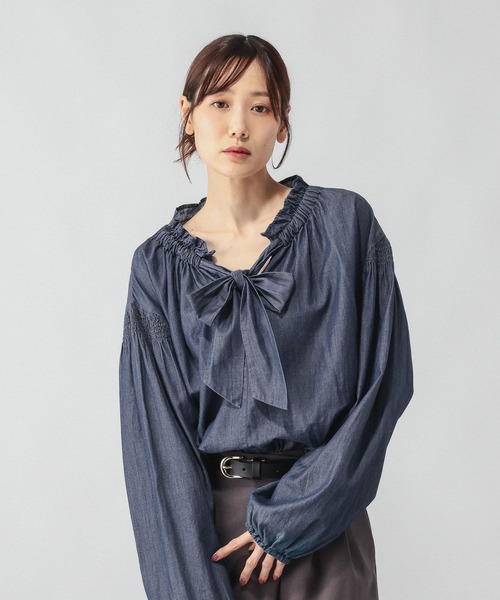 GLOBAL WORK(グローバルワーク)の「ライトデニムボウタイブラウス長袖/842314(シャツ/ブラウス・レディース・ブラック/ブルー・LARGE/MEDIUM)」の10枚目の写真