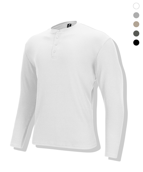DRIX(ドリックス)の「リブドマッスルフィットヘンリーネックロングスリーブ_5カラー(Tシャツ/カットソー・メンズ・ブラック/ホワイト/グレー/ベージュ/チャコール・MEDIUM/LARGE/X-LARGE/XX-LARGE)」の1枚目の写真
