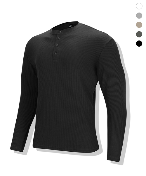 DRIX(ドリックス)の「リブドマッスルフィットヘンリーネックロングスリーブ_5カラー(Tシャツ/カットソー・メンズ・ブラック/ホワイト/グレー/ベージュ/チャコール・MEDIUM/LARGE/X-LARGE/XX-LARGE)」の2枚目の写真