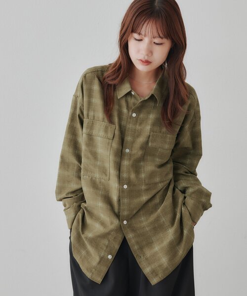 DISCOAT(ディスコート)の「【Enlude】ダブルポケット起毛シャツ《ユニセックス》(シャツ/ブラウス・レディース・カーキ/グレー・LARGE/MEDIUM)」の3枚目の写真