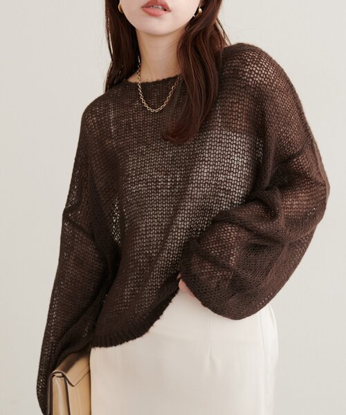 natural couture(ナチュラルクチュール)の「透かし編みニット(ニット/セーター・レディース・ピンク/ブラック/ライトベージュ/ブラウン/サックスブルー・SMALL/FREE)」の3枚目の写真