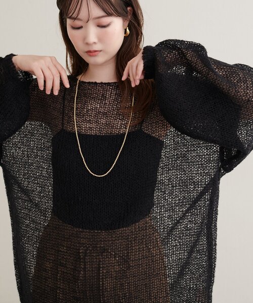 natural couture(ナチュラルクチュール)の「透かし編みニット(ニット/セーター・レディース・ピンク/ブラック/ライトベージュ/ブラウン/サックスブルー・SMALL/FREE)」の6枚目の写真