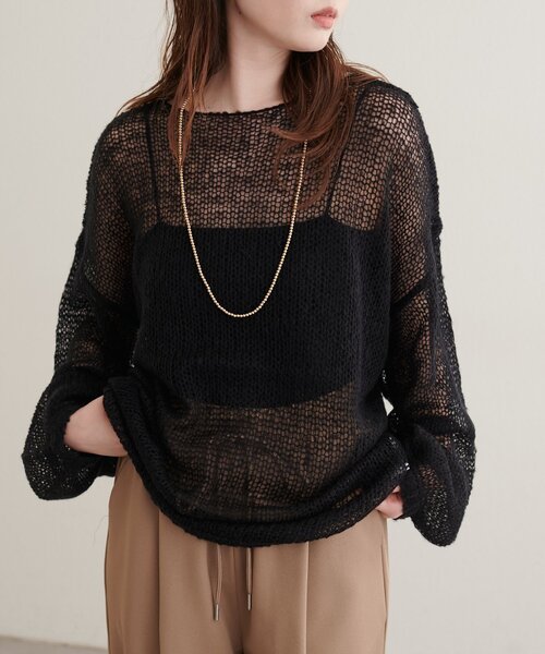 natural couture(ナチュラルクチュール)の「透かし編みニット(ニット/セーター・レディース・ピンク/ブラック/ライトベージュ/ブラウン/サックスブルー・SMALL/FREE)」の7枚目の写真