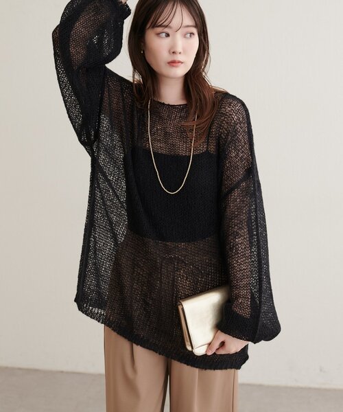 natural couture(ナチュラルクチュール)の「透かし編みニット(ニット/セーター・レディース・ピンク/ブラック/ライトベージュ/ブラウン/サックスブルー・SMALL/FREE)」の8枚目の写真