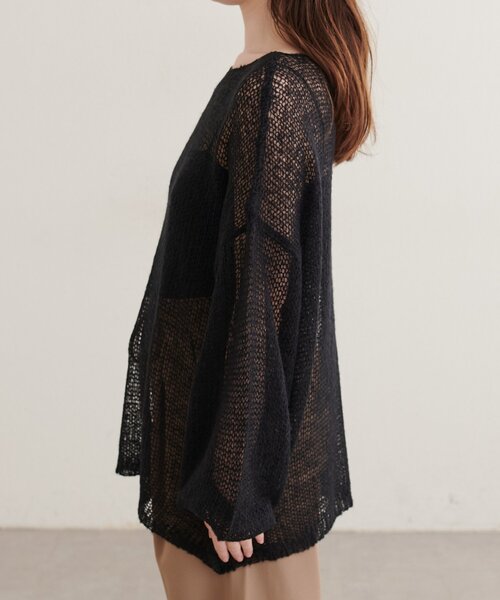 natural couture(ナチュラルクチュール)の「透かし編みニット(ニット/セーター・レディース・ピンク/ブラック/ライトベージュ/ブラウン/サックスブルー・SMALL/FREE)」の11枚目の写真