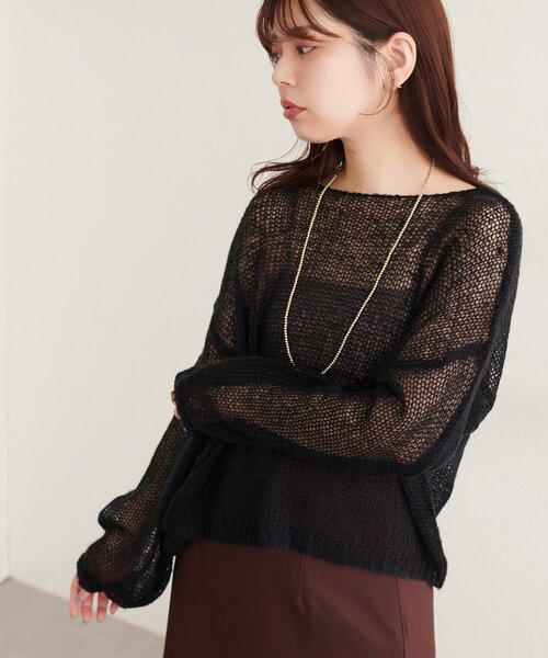 natural couture(ナチュラルクチュール)の「透かし編みニット(ニット/セーター・レディース・ピンク/ブラック/ライトベージュ/ブラウン/サックスブルー・SMALL/FREE)」の18枚目の写真