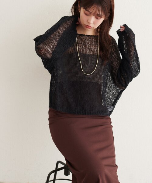 natural couture(ナチュラルクチュール)の「透かし編みニット(ニット/セーター・レディース・ピンク/ブラック/ライトベージュ/ブラウン/サックスブルー・SMALL/FREE)」の19枚目の写真