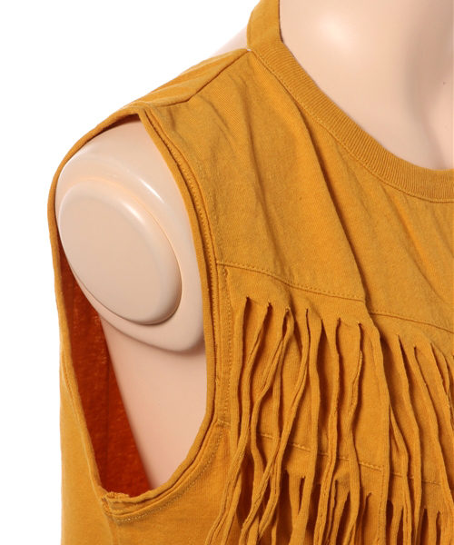 MOUSSY（マウジー）の「FRINGE DESIGN TANK（タンクトップ・レディース・ライトブラック/オフホワイト/イエロー・FREE）」の5枚目の写真