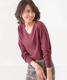 お家で洗えるカシミアタッチVネックニットチュニック