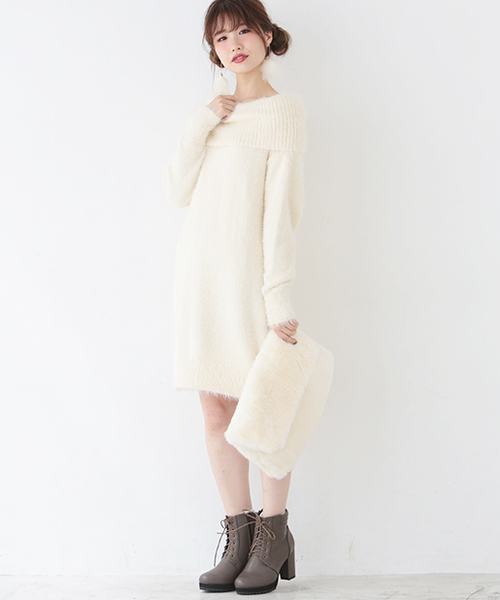 one after another NICE CLAUP(ワンアフターアナザーナイスクラップ)の「オフショルワンピ―ス(ワンピース・レディース・アイボリー/ブラック/サックスブルー/ライトピンク・FREE)」の15枚目の写真