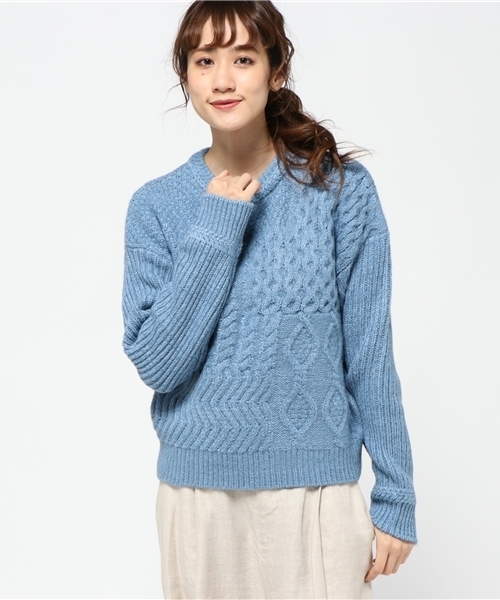 MOUSSY（マウジー）の「CABLE PATCHWORK SWEATER（ニット/セーター・レディース・ブラック/オフホワイト/ライトブルー・FREE）」の13枚目の写真