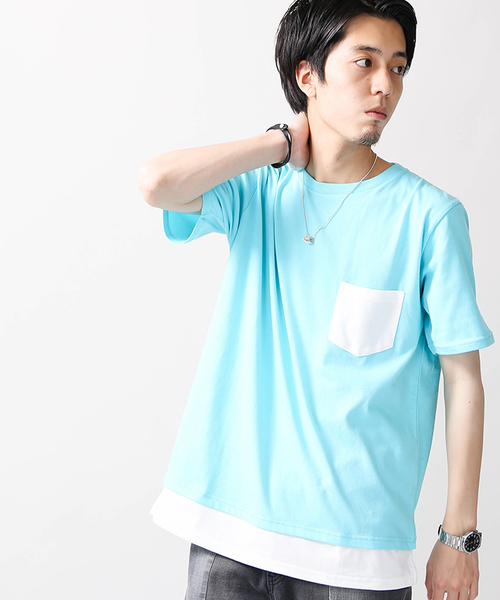 WEGO（ウィゴー）の「WEGO/フェイクレイヤードポケットTシャツ（Tシャツ/カットソー・メンズ・ブラック/杢グレー/ターコイズブルー/ホワイト/オレンジ系その他6/グレー系その他5/ブラック系その他5/ブルー系その他5・LARGE/MEDIUM）」の7枚目の写真