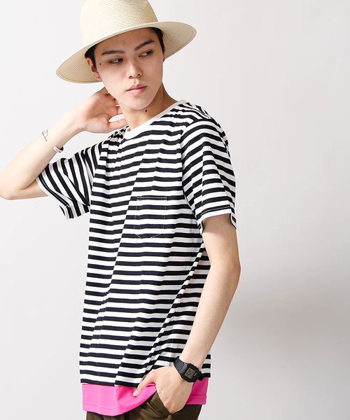 WEGO（ウィゴー）の「WEGO/フェイクレイヤードポケットTシャツ（Tシャツ/カットソー・メンズ・ブラック/杢グレー/ターコイズブルー/ホワイト/オレンジ系その他6/グレー系その他5/ブラック系その他5/ブルー系その他5・LARGE/MEDIUM）」の4枚目の写真