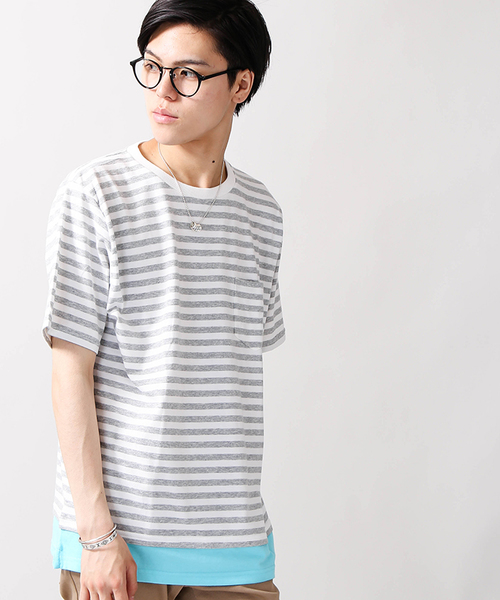 WEGO（ウィゴー）の「WEGO/フェイクレイヤードポケットTシャツ（Tシャツ/カットソー・メンズ・ブラック/杢グレー/ターコイズブルー/ホワイト/オレンジ系その他6/グレー系その他5/ブラック系その他5/ブルー系その他5・LARGE/MEDIUM）」の6枚目の写真