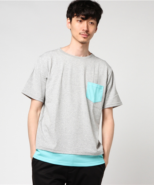 WEGO（ウィゴー）の「WEGO/フェイクレイヤードポケットTシャツ（Tシャツ/カットソー・メンズ・ブラック/杢グレー/ターコイズブルー/ホワイト/オレンジ系その他6/グレー系その他5/ブラック系その他5/ブルー系その他5・LARGE/MEDIUM）」の9枚目の写真