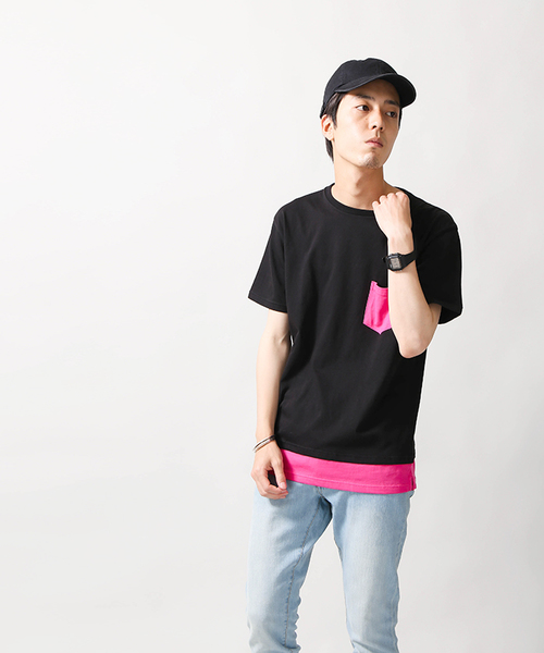 WEGO（ウィゴー）の「WEGO/フェイクレイヤードポケットTシャツ（Tシャツ/カットソー・メンズ・ブラック/杢グレー/ターコイズブルー/ホワイト/オレンジ系その他6/グレー系その他5/ブラック系その他5/ブルー系その他5・LARGE/MEDIUM）」の16枚目の写真