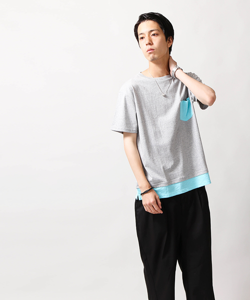 WEGO（ウィゴー）の「WEGO/フェイクレイヤードポケットTシャツ（Tシャツ/カットソー・メンズ・ブラック/杢グレー/ターコイズブルー/ホワイト/オレンジ系その他6/グレー系その他5/ブラック系その他5/ブルー系その他5・LARGE/MEDIUM）」の19枚目の写真