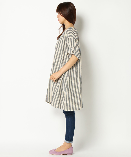 LBC（エルビーシー）の「【WEB限定 LLサイズ有り】ストライプロールアップチュニック（Tシャツ/カットソー・レディース・ブラック/グリーン/その他35・MEDIUM/LARGE/L/LL/M）」の12枚目の写真