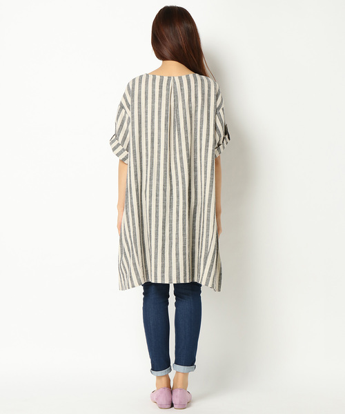 LBC（エルビーシー）の「【WEB限定 LLサイズ有り】ストライプロールアップチュニック（Tシャツ/カットソー・レディース・ブラック/グリーン/その他35・MEDIUM/LARGE/L/LL/M）」の9枚目の写真