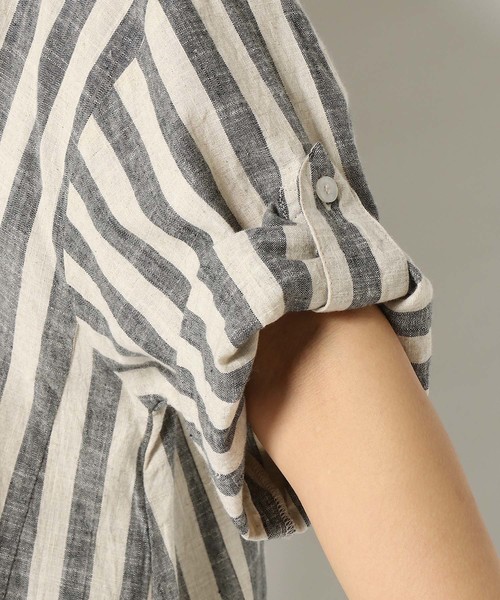 LBC（エルビーシー）の「【WEB限定 LLサイズ有り】ストライプロールアップチュニック（Tシャツ/カットソー・レディース・ブラック/グリーン/その他35・MEDIUM/LARGE/L/LL/M）」の14枚目の写真