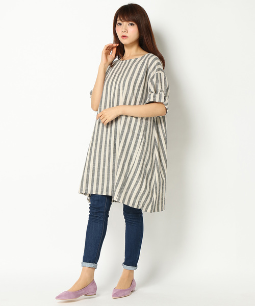 LBC（エルビーシー）の「【WEB限定 LLサイズ有り】ストライプロールアップチュニック（Tシャツ/カットソー・レディース・ブラック/グリーン/その他35・MEDIUM/LARGE/L/LL/M）」の15枚目の写真