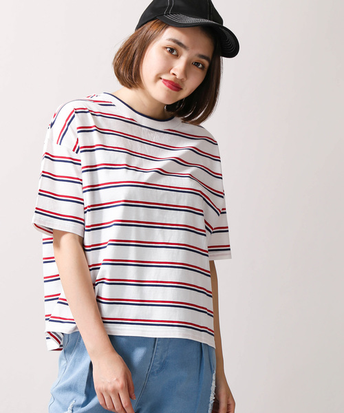 WEGO(ウィゴー)の「WEGO/カラーリブボーダーTシャツ(Tシャツ/カットソー・レディース・ホワイト/サックスブルー/ピンク/イエロー・FREE)」の2枚目の写真