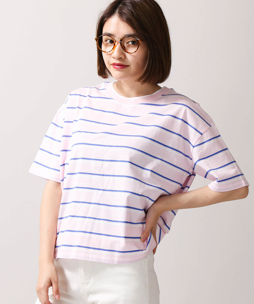 WEGO(ウィゴー)の「WEGO/カラーリブボーダーTシャツ(Tシャツ/カットソー・レディース・ホワイト/サックスブルー/ピンク/イエロー・FREE)」の1枚目の写真