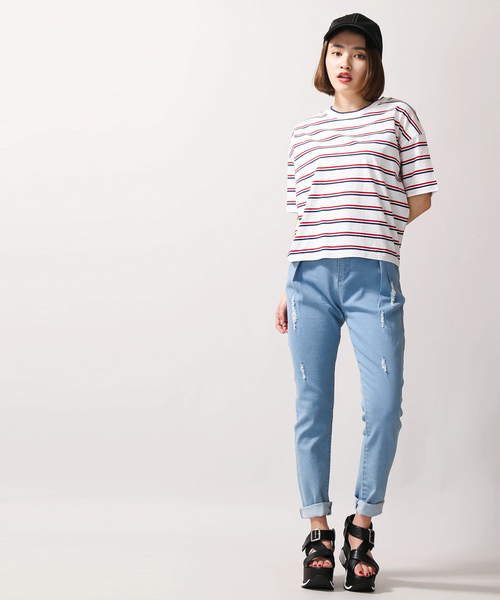 WEGO(ウィゴー)の「WEGO/カラーリブボーダーTシャツ(Tシャツ/カットソー・レディース・ホワイト/サックスブルー/ピンク/イエロー・FREE)」の16枚目の写真