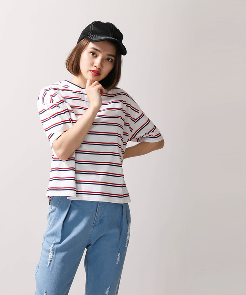 WEGO(ウィゴー)の「WEGO/カラーリブボーダーTシャツ(Tシャツ/カットソー・レディース・ホワイト/サックスブルー/ピンク/イエロー・FREE)」の14枚目の写真