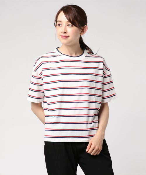 WEGO(ウィゴー)の「WEGO/カラーリブボーダーTシャツ(Tシャツ/カットソー・レディース・ホワイト/サックスブルー/ピンク/イエロー・FREE)」の7枚目の写真