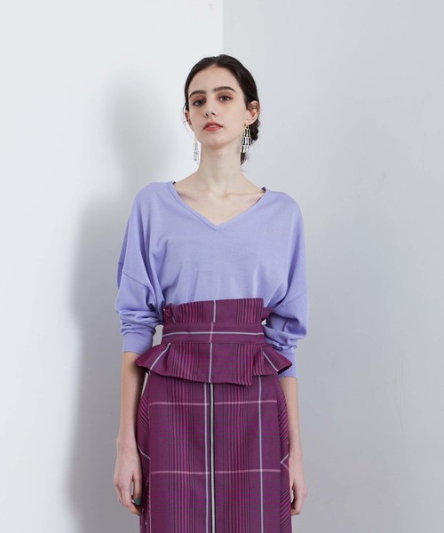 city(シティ)の「【CITY】ハイツイストライトVネックPO(ニット/セーター・レディース・ダークブラウン/ラベンダー/レッド/ホワイト・1)」の3枚目の写真