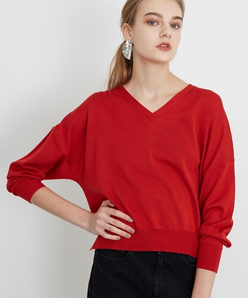 city(シティ)の「【CITY】ハイツイストライトVネックPO(ニット/セーター・レディース・ダークブラウン/ラベンダー/レッド/ホワイト・1)」の6枚目の写真
