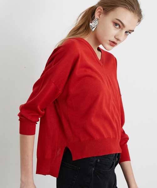 city(シティ)の「【CITY】ハイツイストライトVネックPO(ニット/セーター・レディース・ダークブラウン/ラベンダー/レッド/ホワイト・1)」の7枚目の写真
