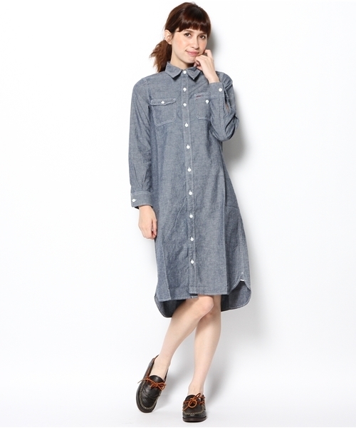 BEAMS BOY（ビームスボーイ）の「BEAMS BOY / チンストレギュラーカラー ワンピース（シャツワンピース・レディース・ブルー/ネイビー・ONE SIZE）」の4枚目の写真