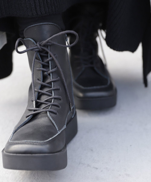antiqua（アンティカ）の「日本製本革編み上げ厚底ブーツ（ブーツ  