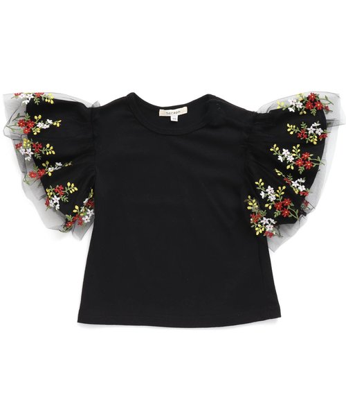 Seraph（セラフ）の「チュール刺繍袖Tシャツ（Tシャツ/カットソー・キッズ・ブラック/ピンク/オフホワイト・95/140/110/90/100/80/120/130）」の9枚目の写真