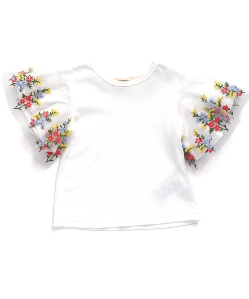 Seraph（セラフ）の「チュール刺繍袖Tシャツ（Tシャツ/カットソー・キッズ・ブラック/ピンク/オフホワイト・95/140/110/90/100/80/120/130）」の10枚目の写真