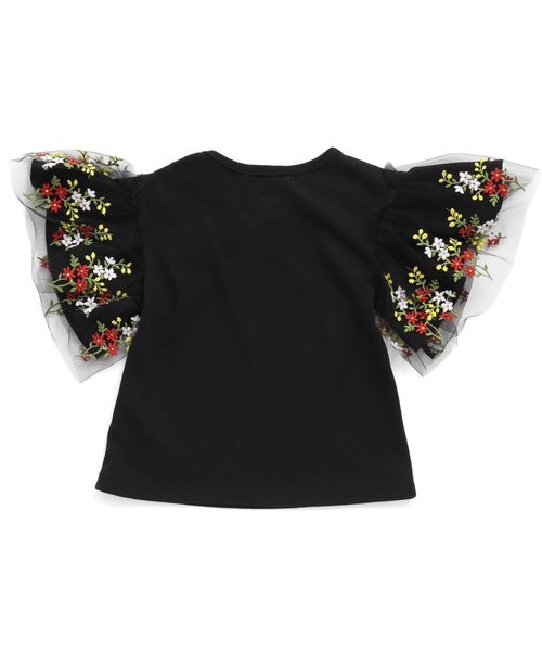 Seraph（セラフ）の「チュール刺繍袖Tシャツ（Tシャツ/カットソー・キッズ・ブラック/ピンク/オフホワイト・95/140/110/90/100/80/120/130）」の11枚目の写真